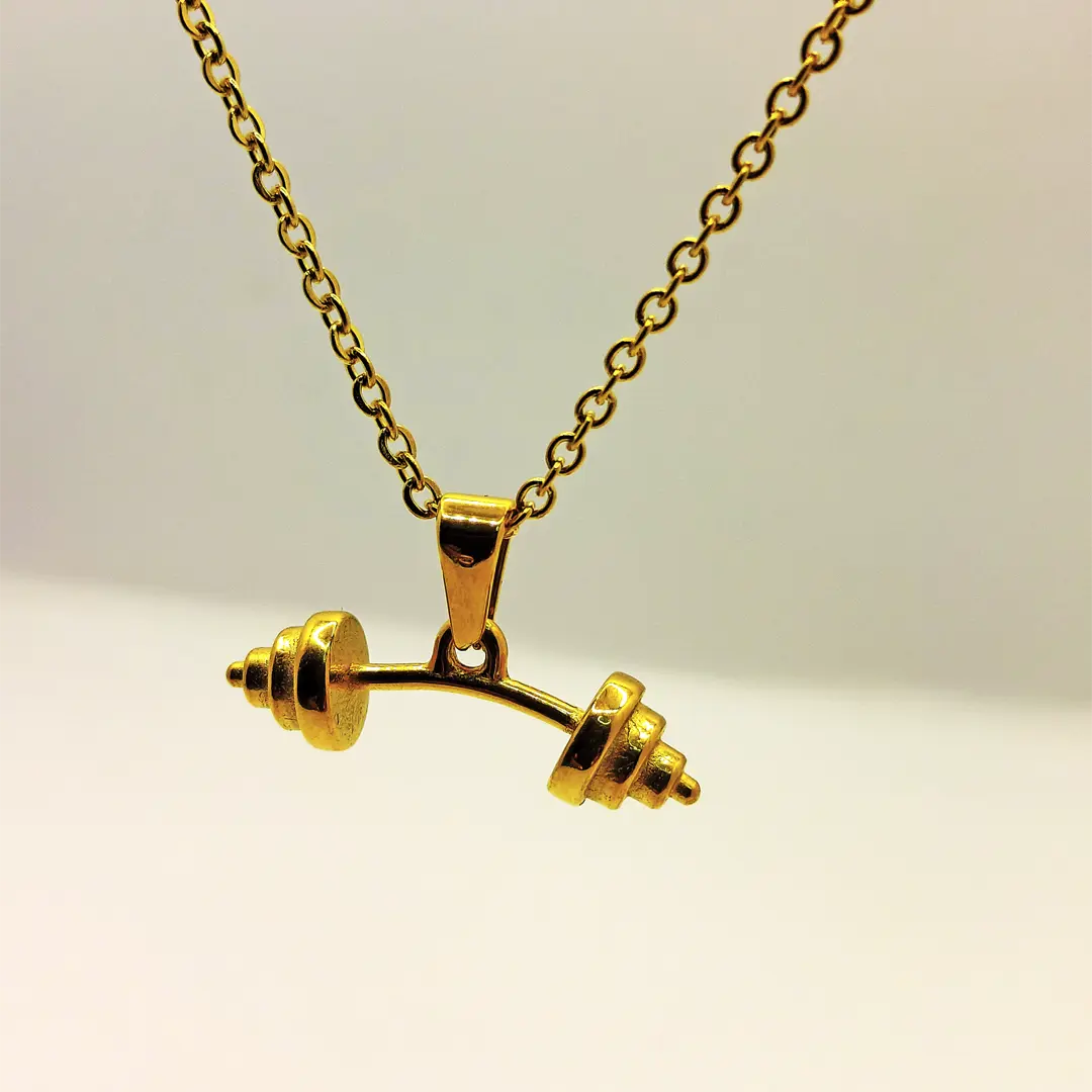 Collar con colgante estilo mancuerna curva de acero inoxidable