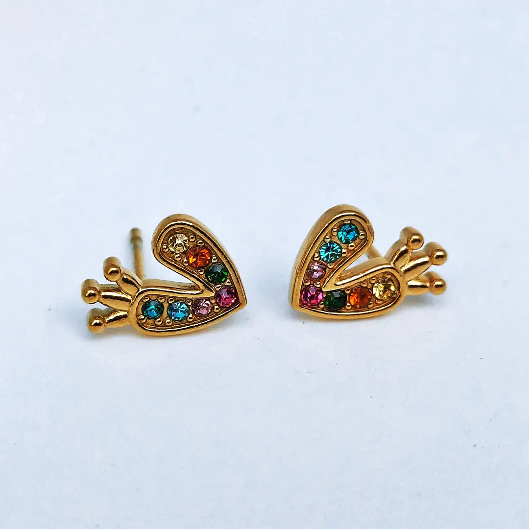 Stainless Steel Heart Crown Rhinestone Stud Earrings