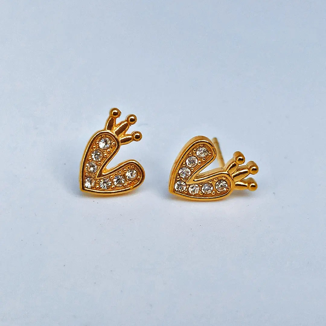 Stainless Steel Heart Crown Rhinestone Stud Earrings