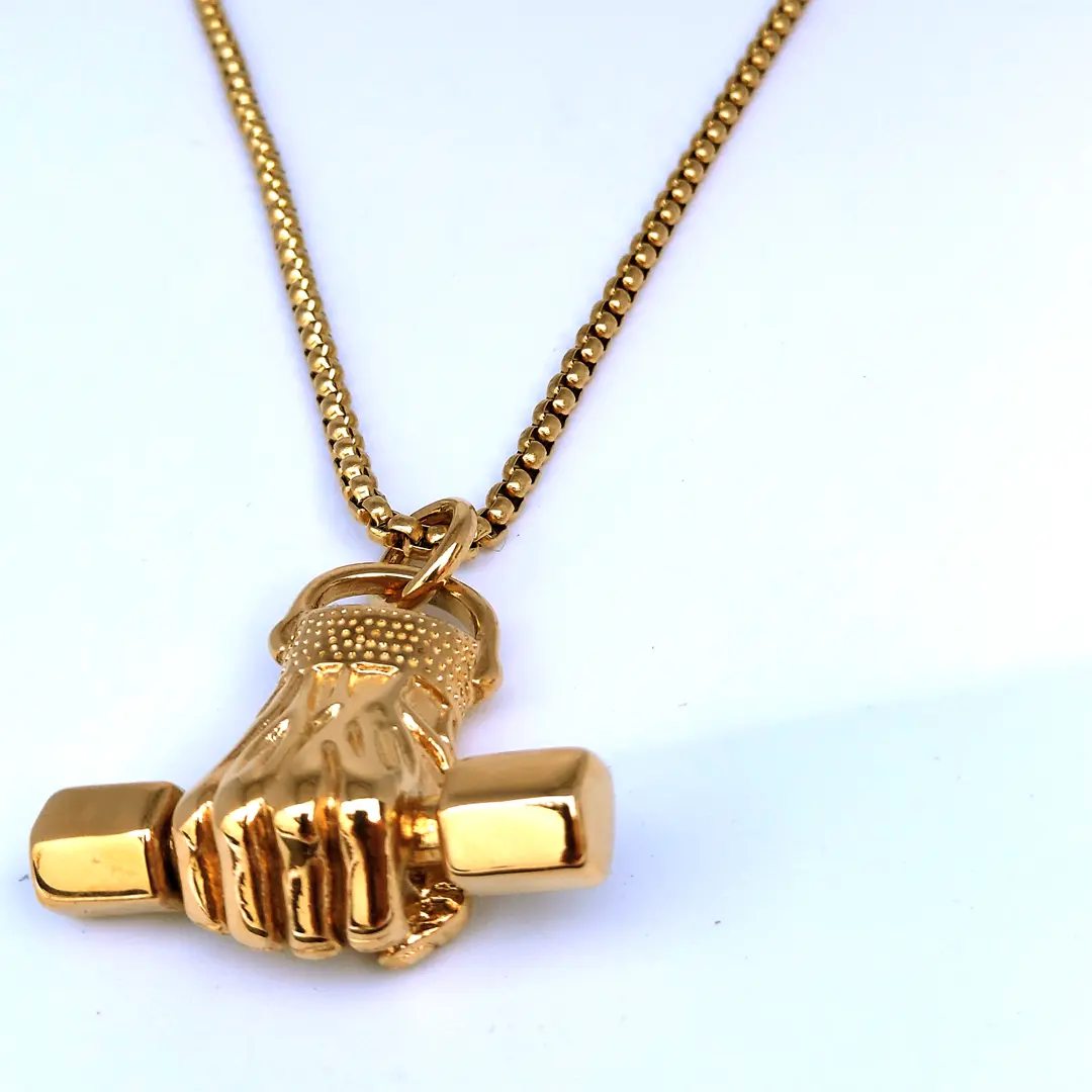 Domineering Fist Fitness Handshake Dumbbell Pendant Necklace