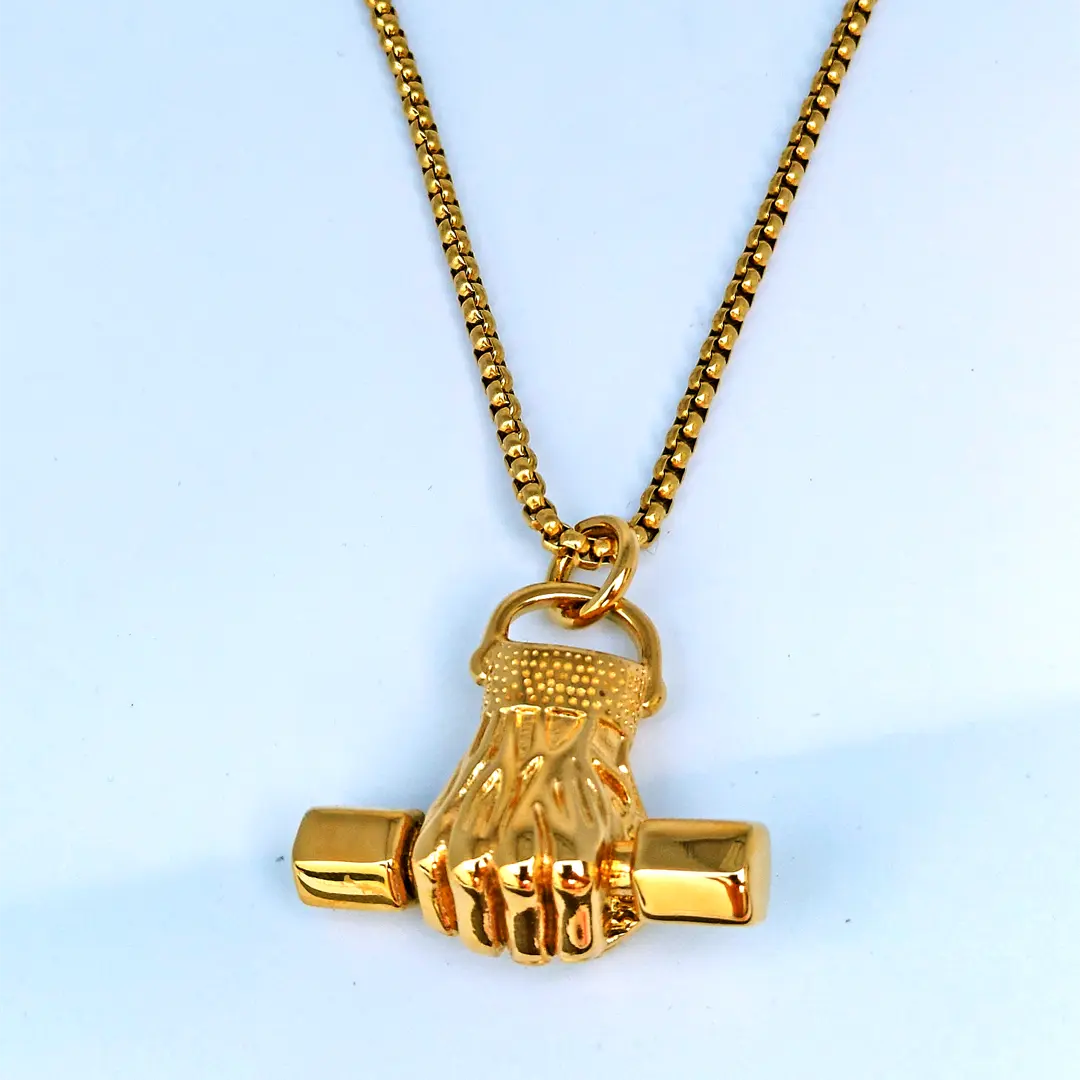 Domineering Fist Fitness Handshake Dumbbell Pendant Necklace