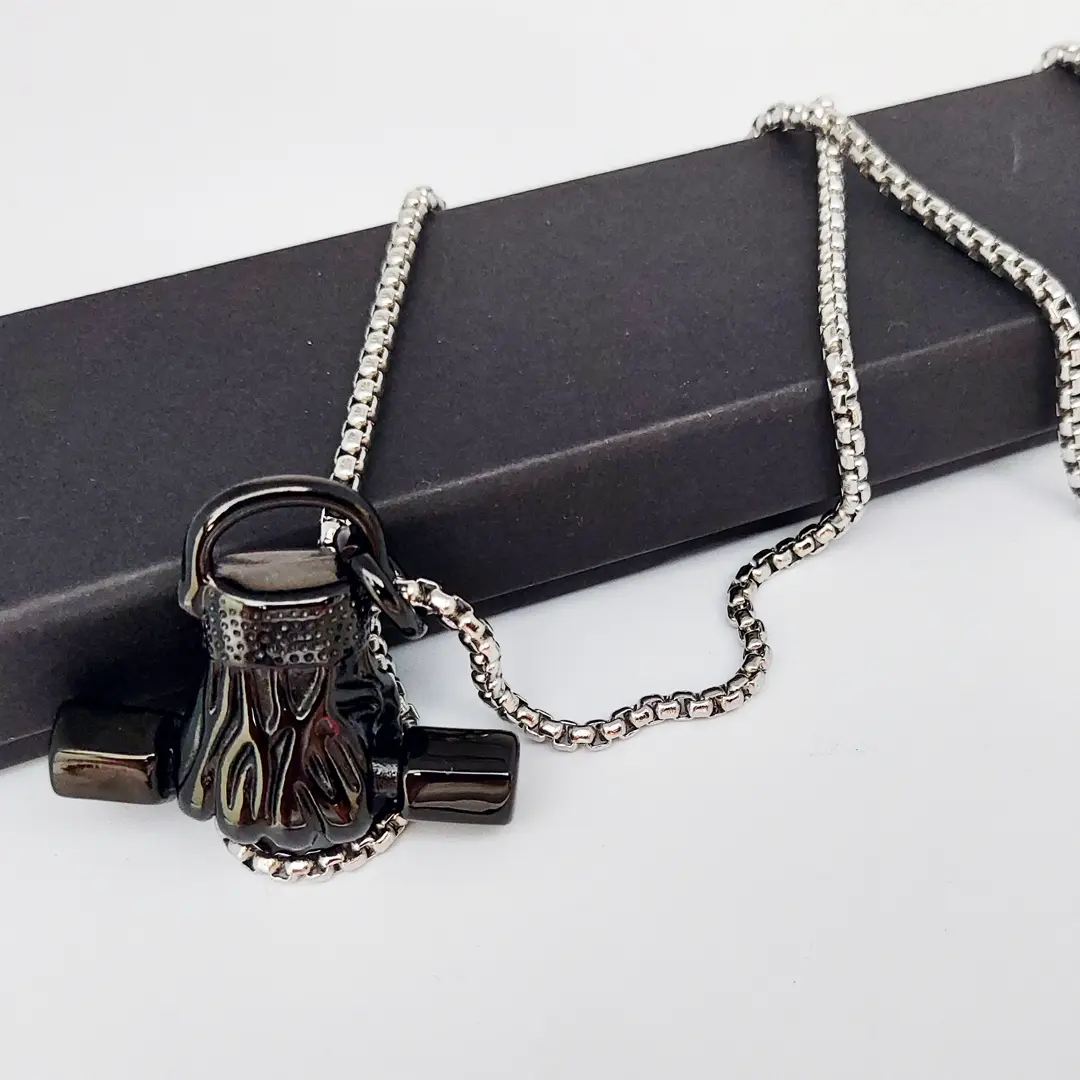 Domineering Fist Fitness Handshake Dumbbell Pendant Necklace