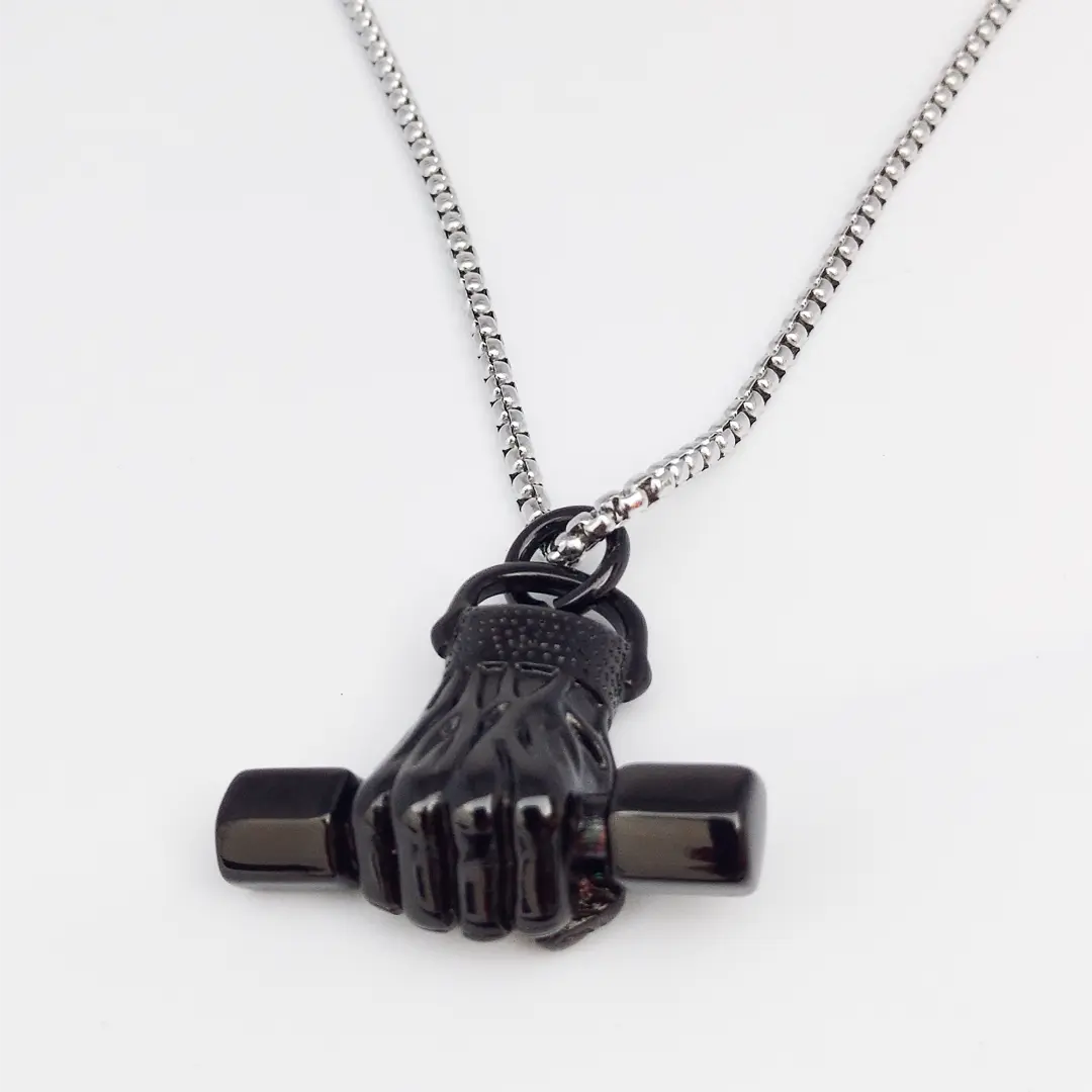 Domineering Fist Fitness Handshake Dumbbell Pendant Necklace