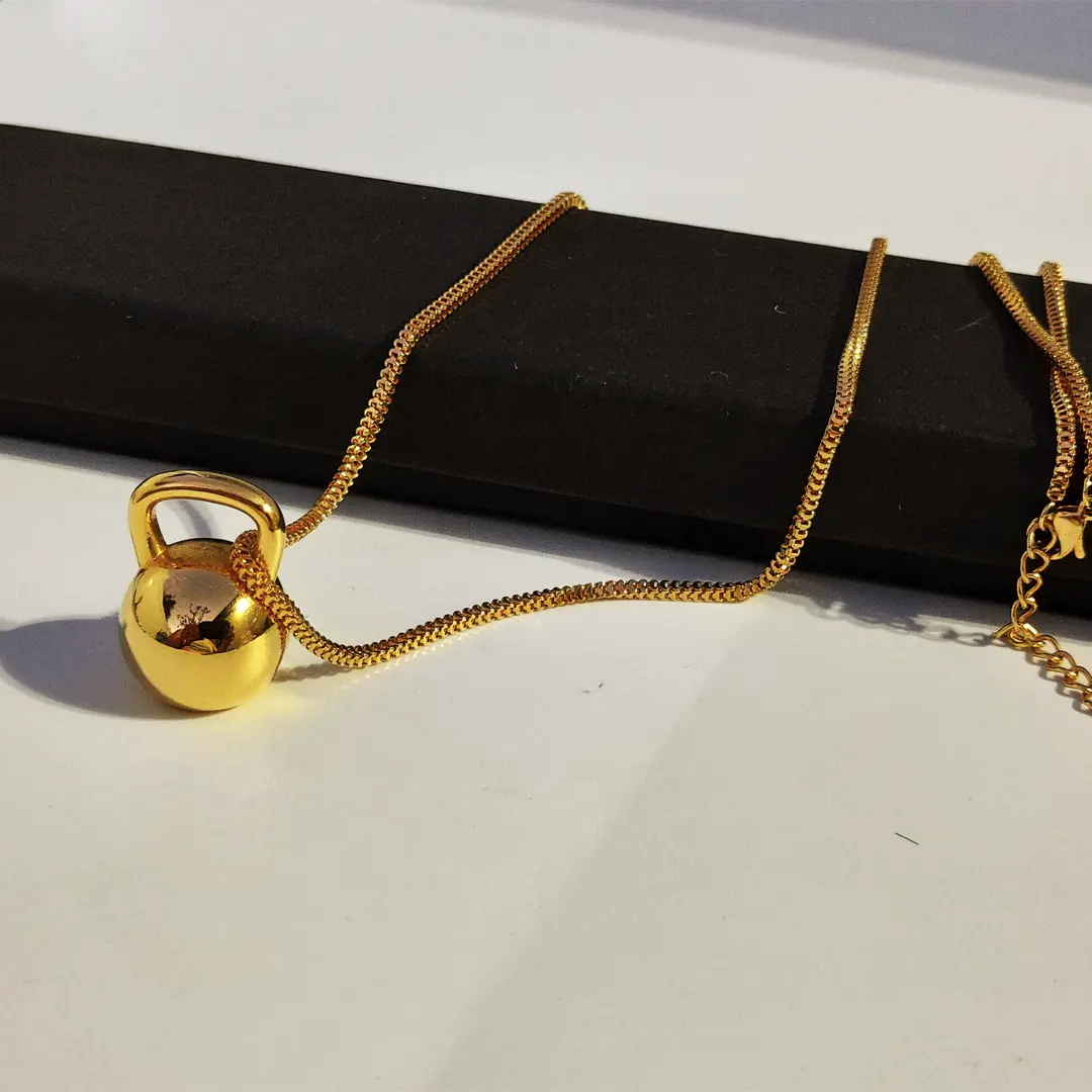 Stainless Steel Style Kettlebell Charm Pendant Necklace