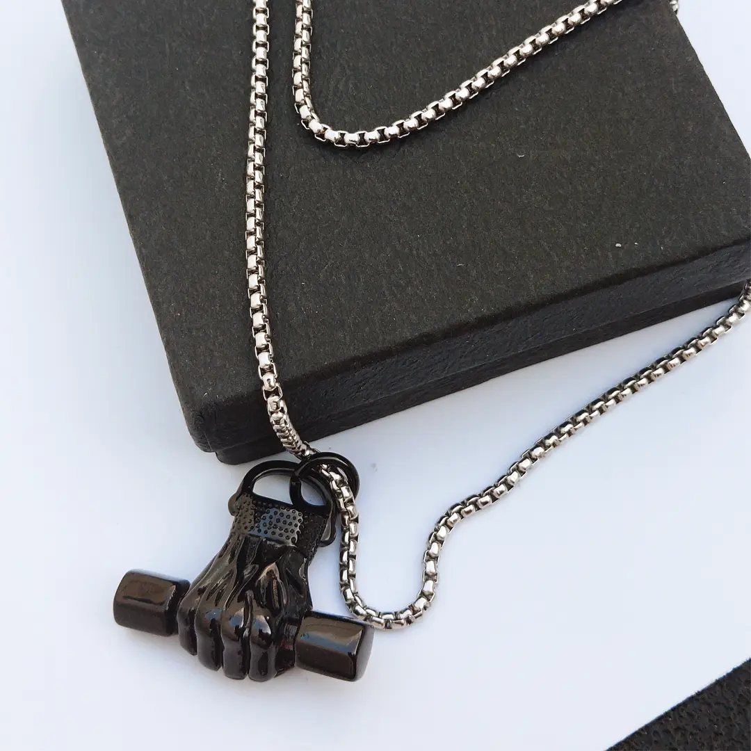 Domineering Fist Fitness Handshake Dumbbell Pendant Necklace