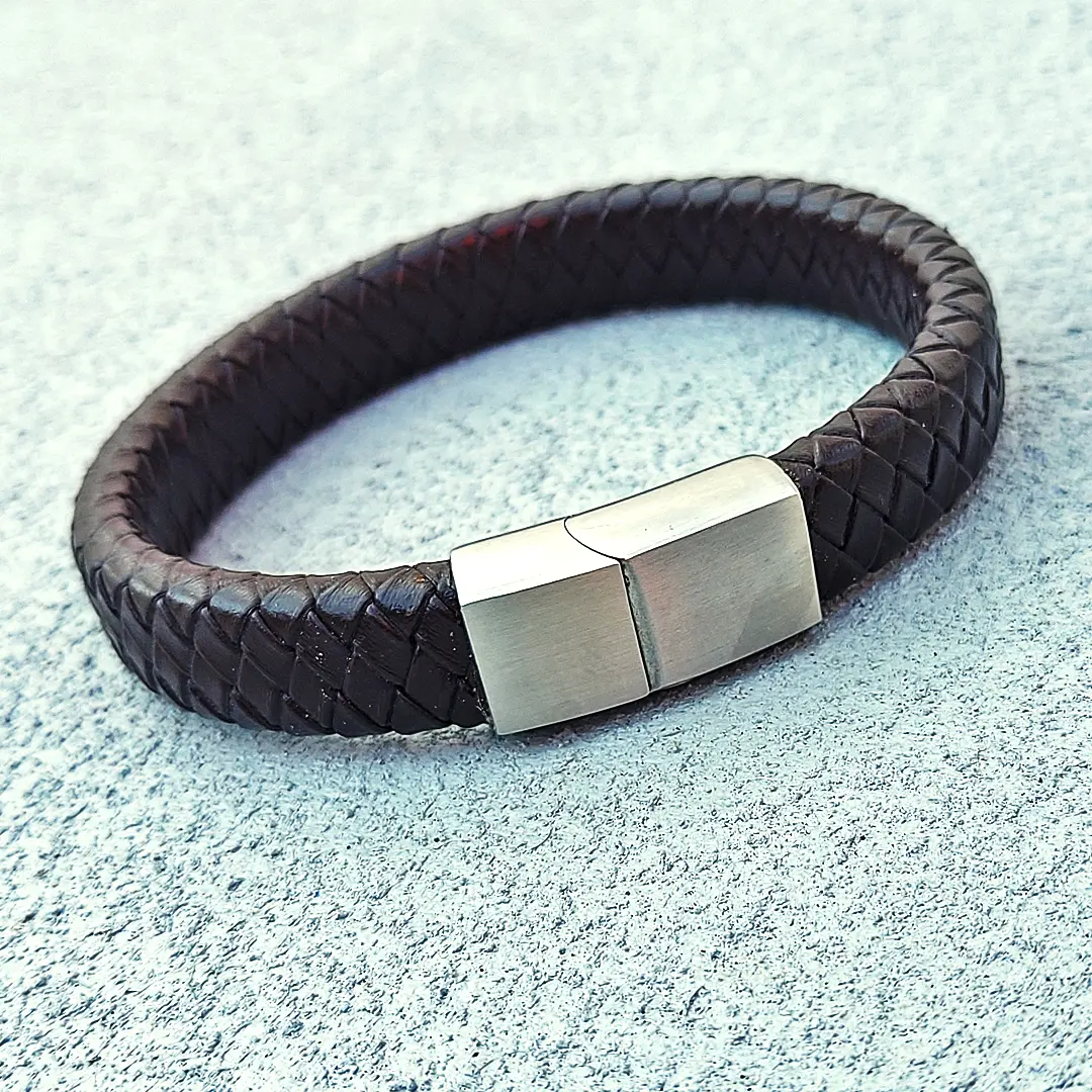Coconut Brown Leather Cord Weave Bracelet