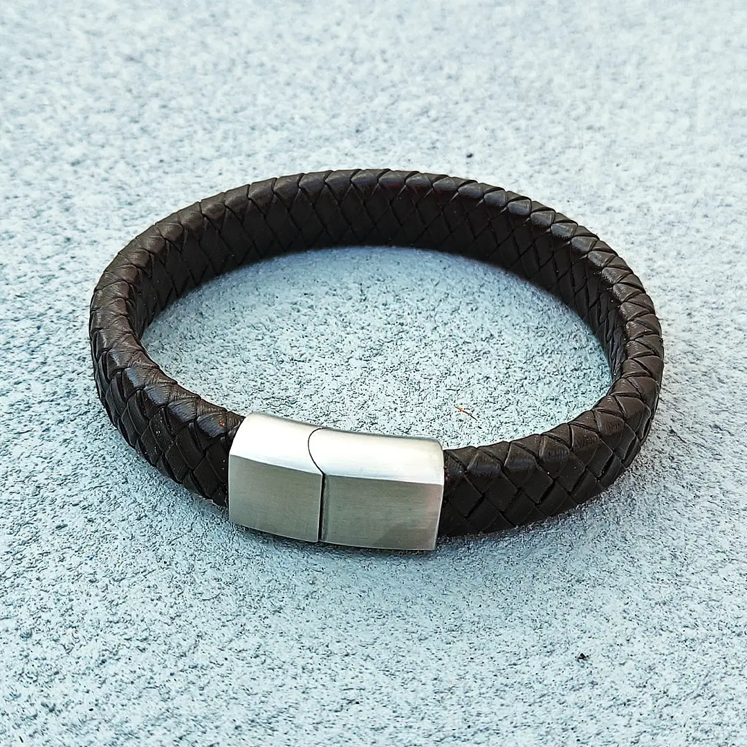 Coconut Brown Leather Cord Weave Bracelet