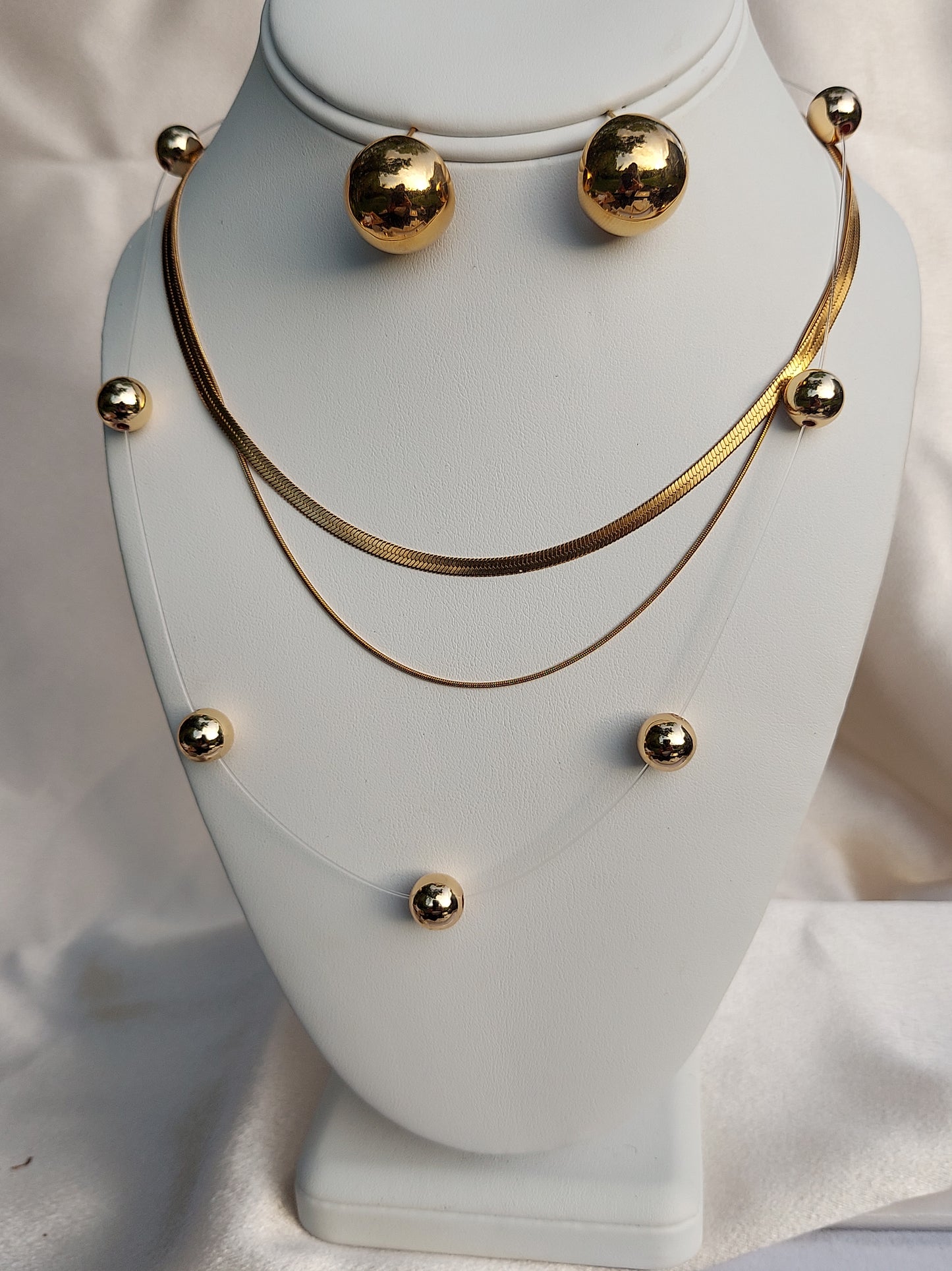 Orbit Illusion Necklace & Earring Set | Floating Stainless Steel Beads | 18K Gold or Rhodium Plated | 20 Inch