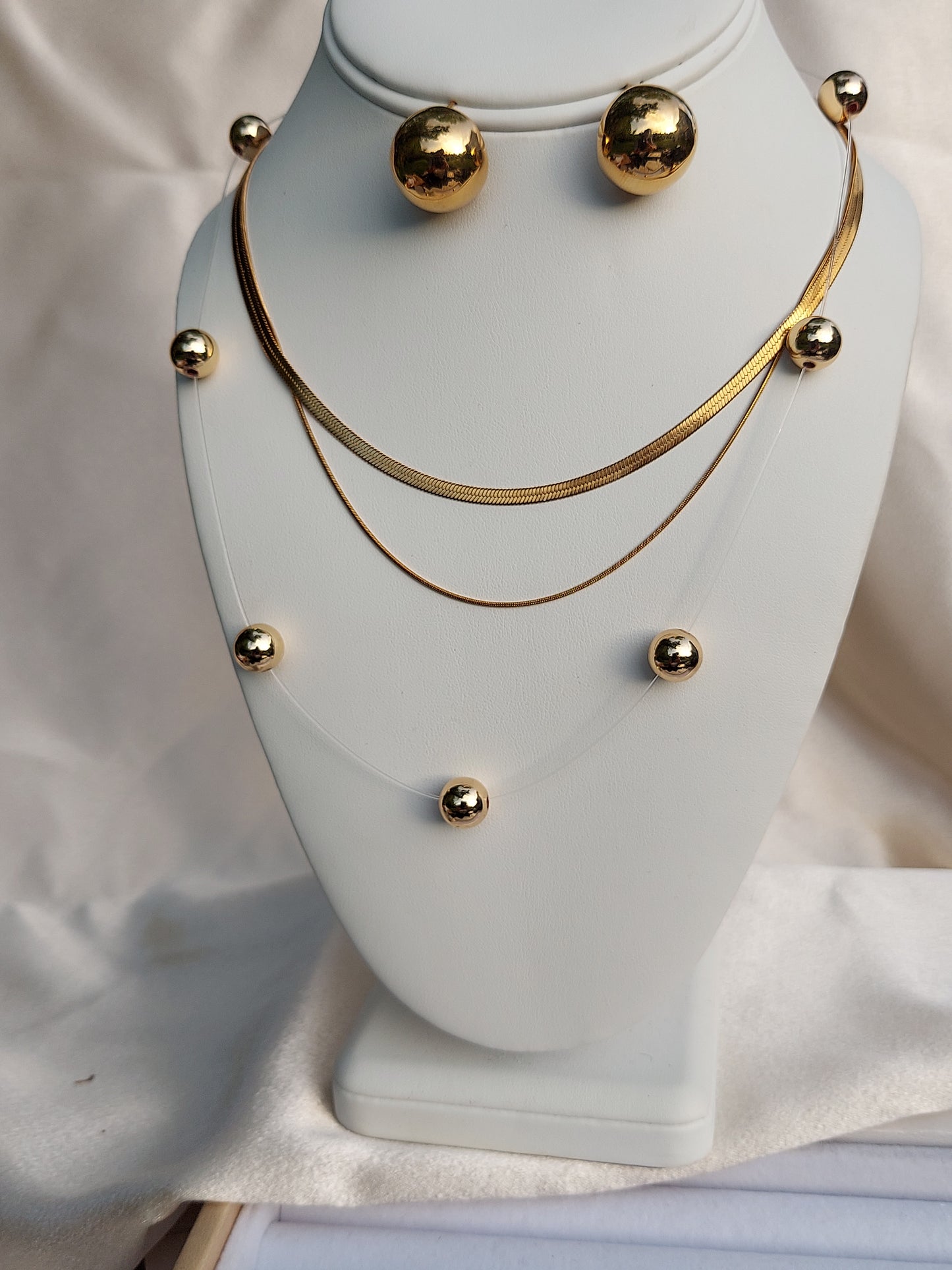 Orbit Illusion Necklace & Earring Set | Floating Stainless Steel Beads | 18K Gold or Rhodium Plated | 20 Inch