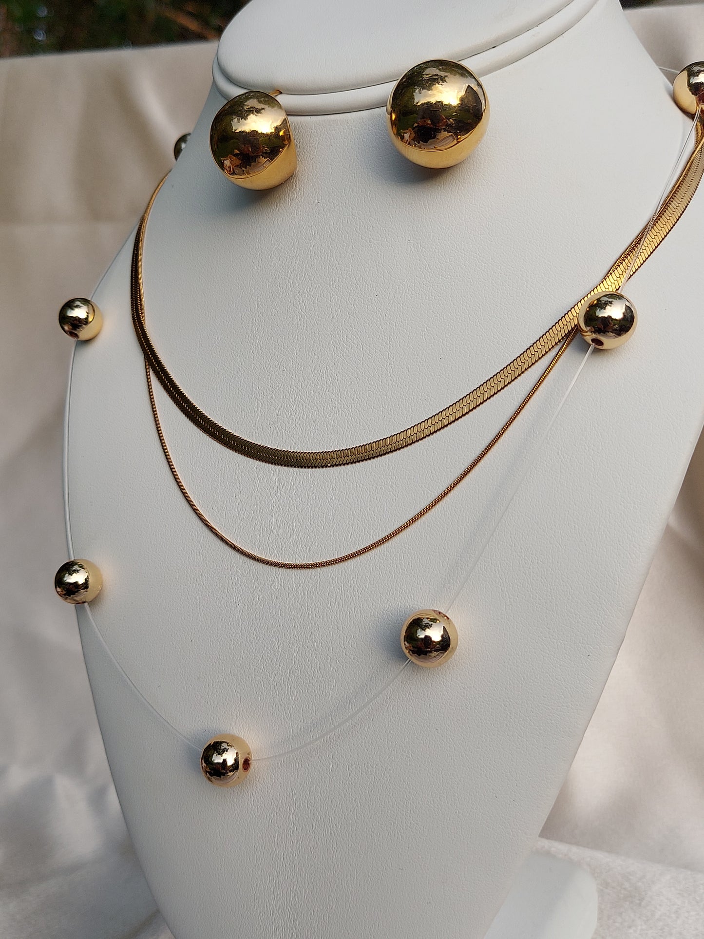 Orbit Illusion Necklace & Earring Set | Floating Stainless Steel Beads | 18K Gold or Rhodium Plated | 20 Inch