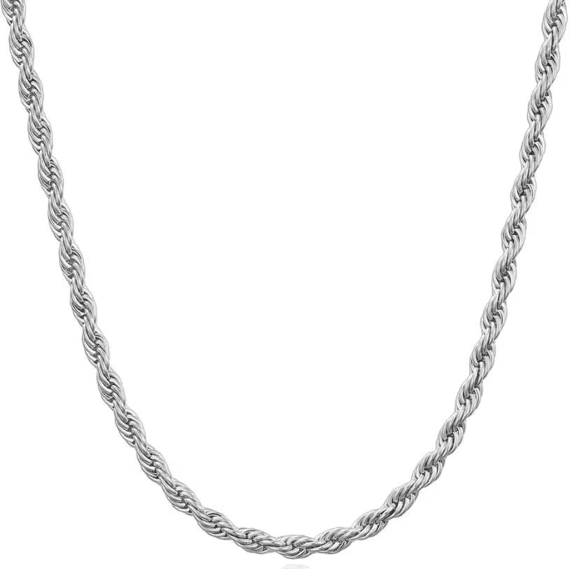Essential Rope Chain Necklace | 18K Gold or Rhodium Plated Stainless Steel | 18", 3mm