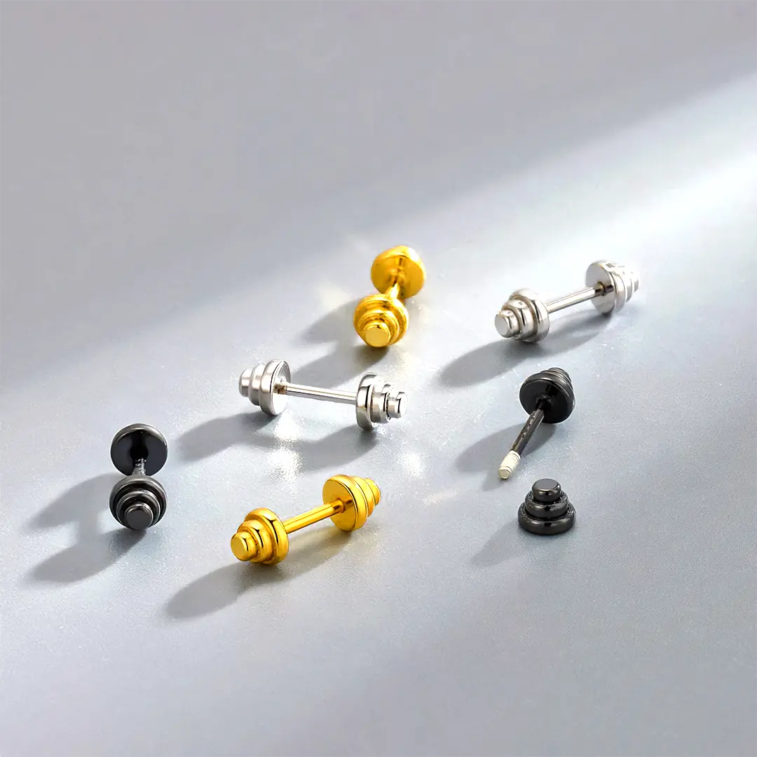 Fashion 925 Sterling Silver Earrings, Barbell Dumbbell Punk Gothic Stud Earrin