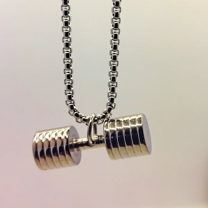 Stainless Steel Six Plate Dumbell Barbell Pendant Necklace