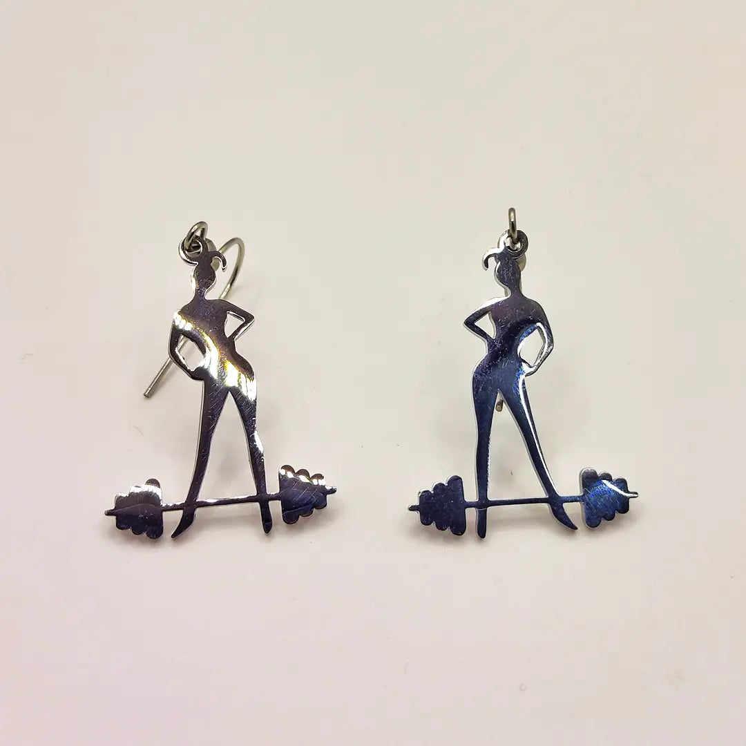 Stainless Steel Girl Weightlifting Earrings