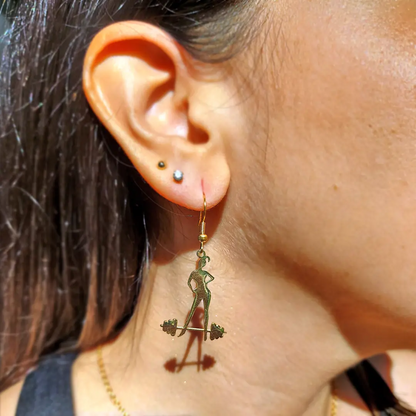 Stainless Steel Girl Weightlifting Earrings