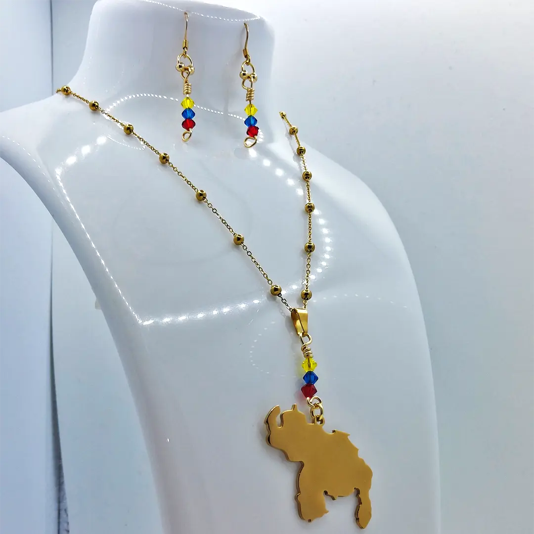 Venezuela Map Set Crystals Earrings and Necklace