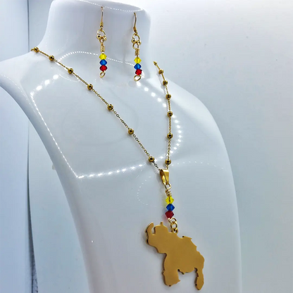 Venezuela Map Set Crystals Earrings and Necklace