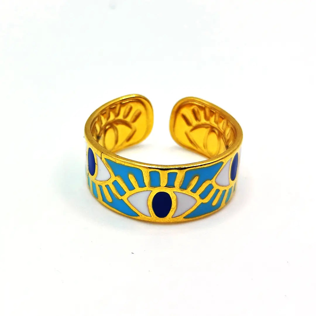 Gold Lashes Evil Eye Ring