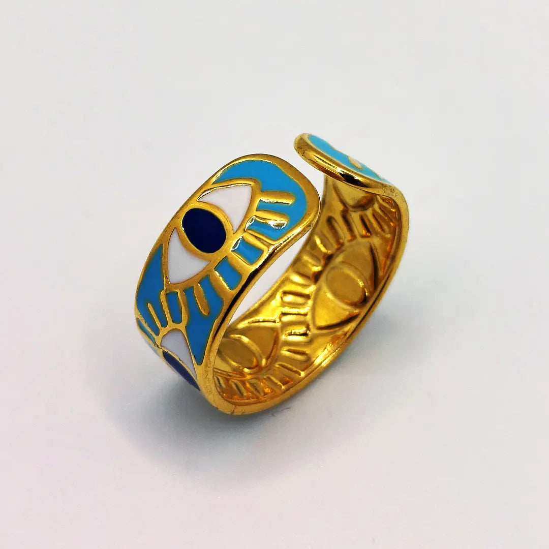 Gold Lashes Evil Eye Ring