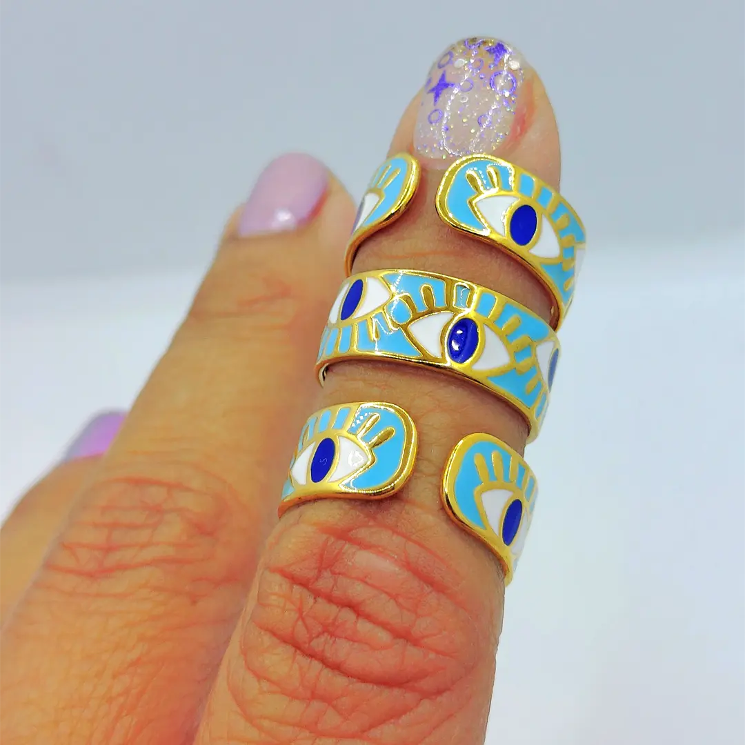 Gold Lashes Evil Eye Ring