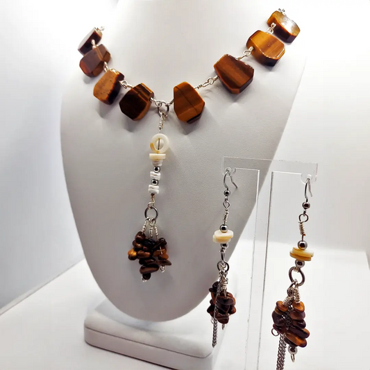 Natural Tiger Eye Set Necklace and Earrings