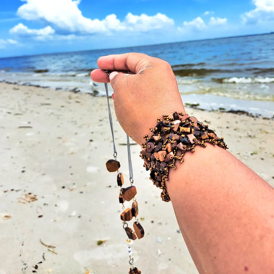 Natural Tiger Eye Set Necklace and Earrings