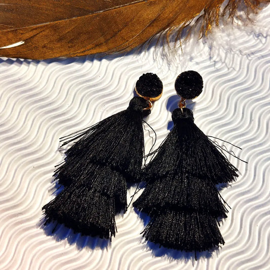 Colorful Statement Long Drop Tassel Dangle Earrings