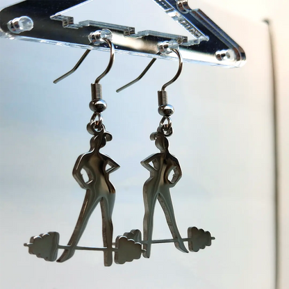 Stainless Steel Girl Weightlifting Earrings