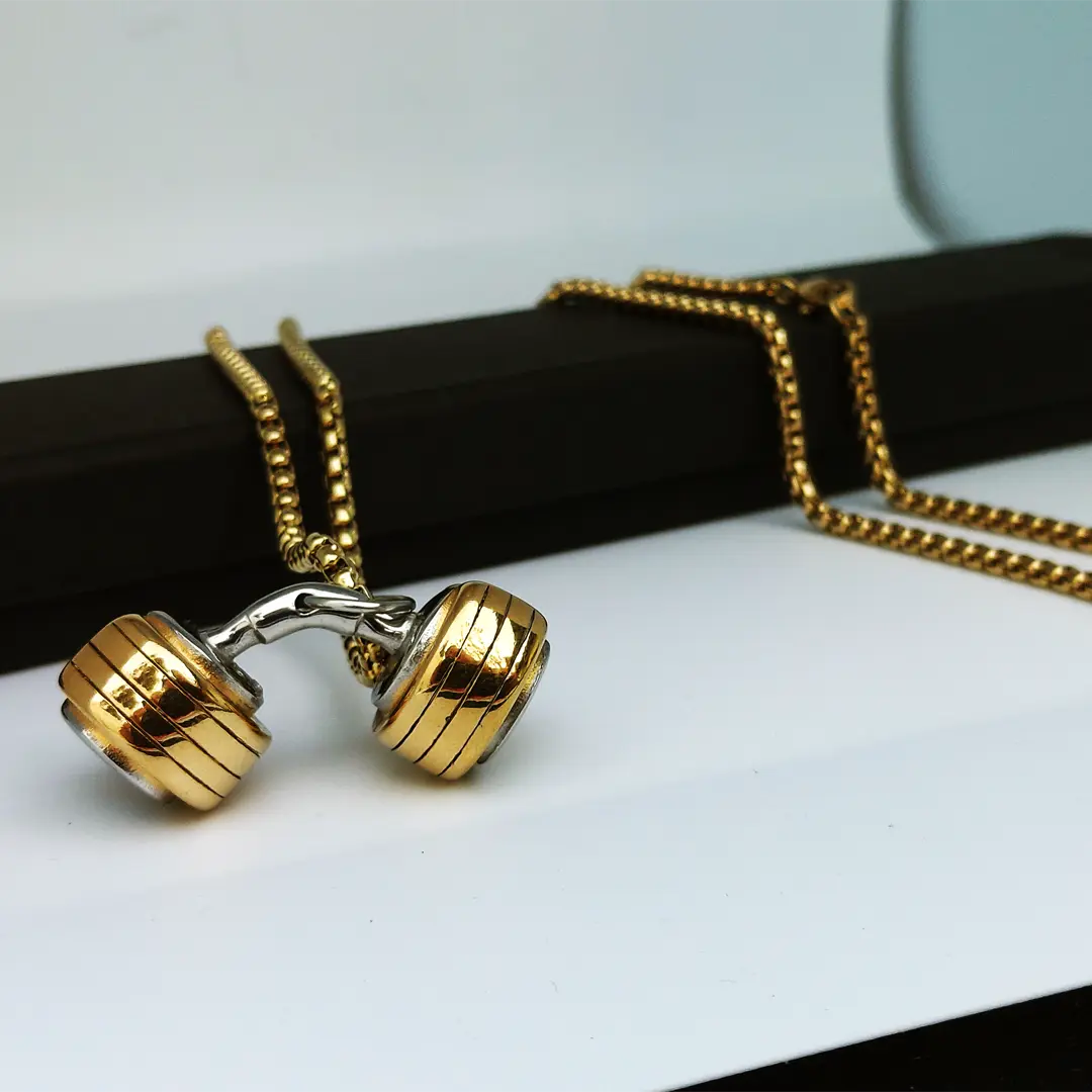 Sleek Curved Dumbbell Pendant Necklace