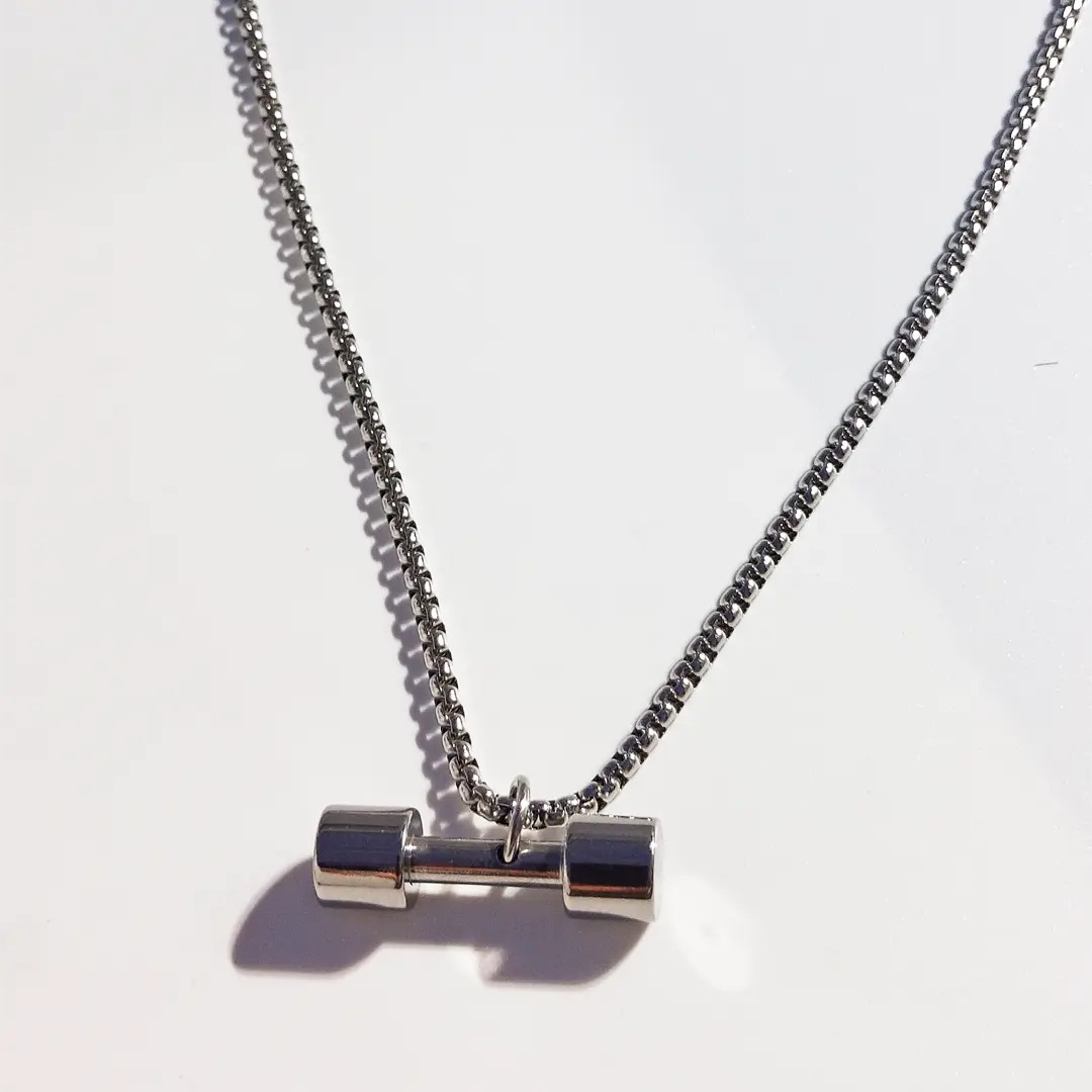 Single Plate Weight Dumbbell Barbell Pendant Necklace