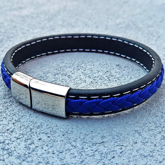 Royal Blue Cowhide Braided Flat Cord Bracelet