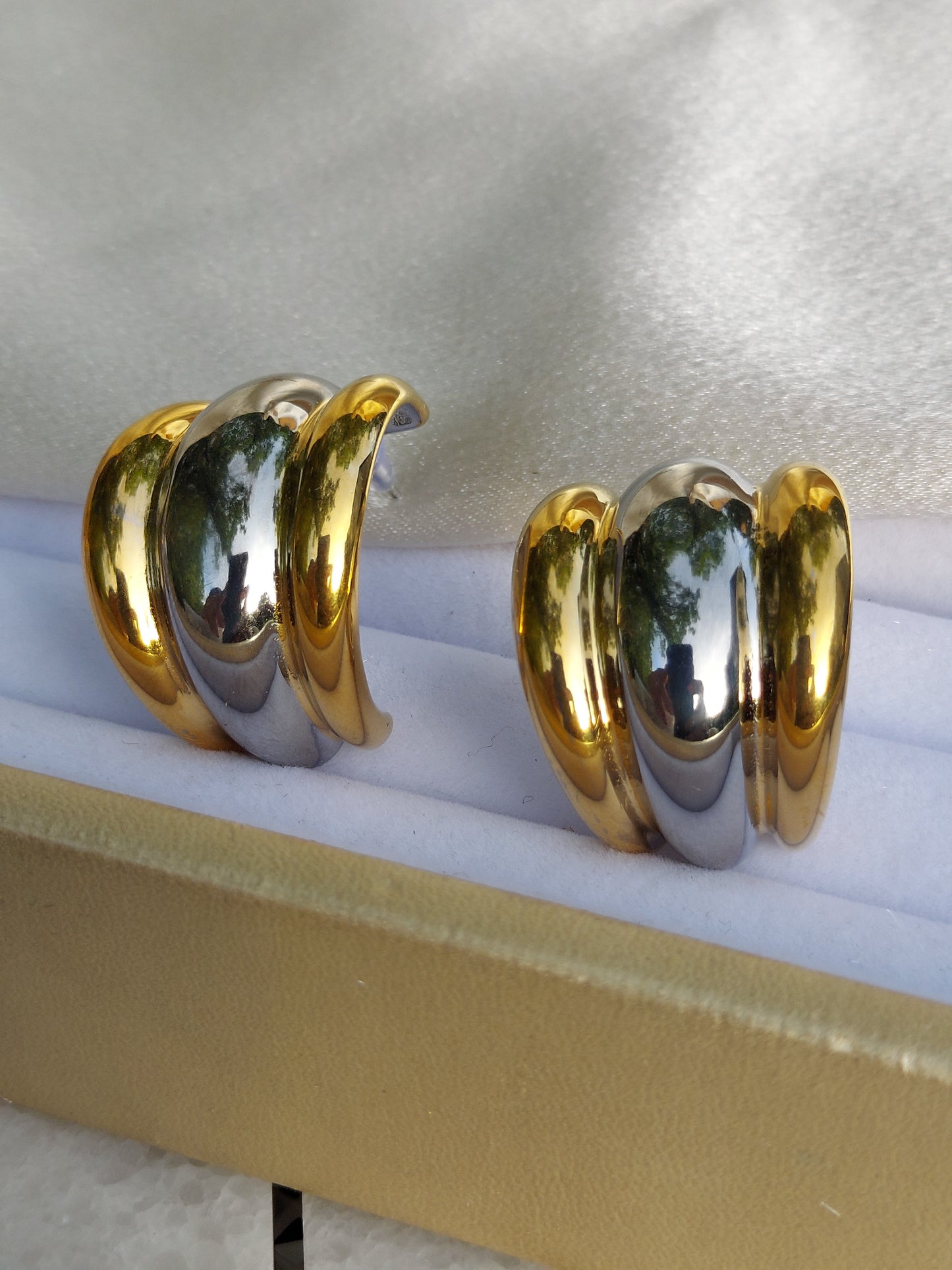 Valentina Two-Tone Chunky C-Hoop Earrings | 18K Gold Plated & Stainless Steel