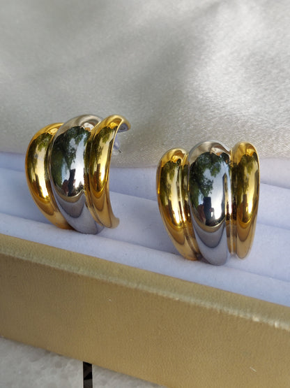 Valentina Two-Tone Chunky C-Hoop Earrings | 18K Gold Plated & Stainless Steel