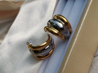 Valentina Two-Tone Chunky C-Hoop Earrings | 18K Gold Plated & Stainless Steel