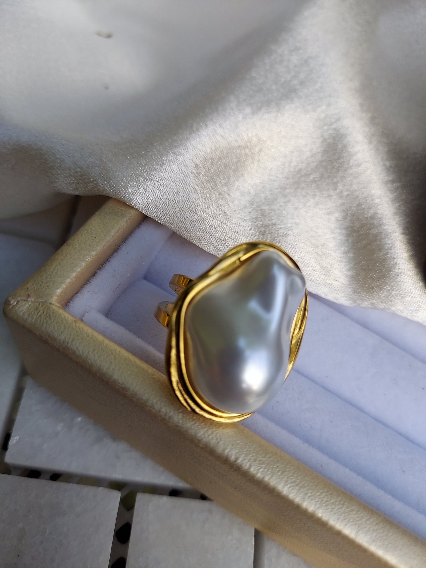 Aura Baroque Pearl Ring | Adjustable 18K Gold Plated Open Band