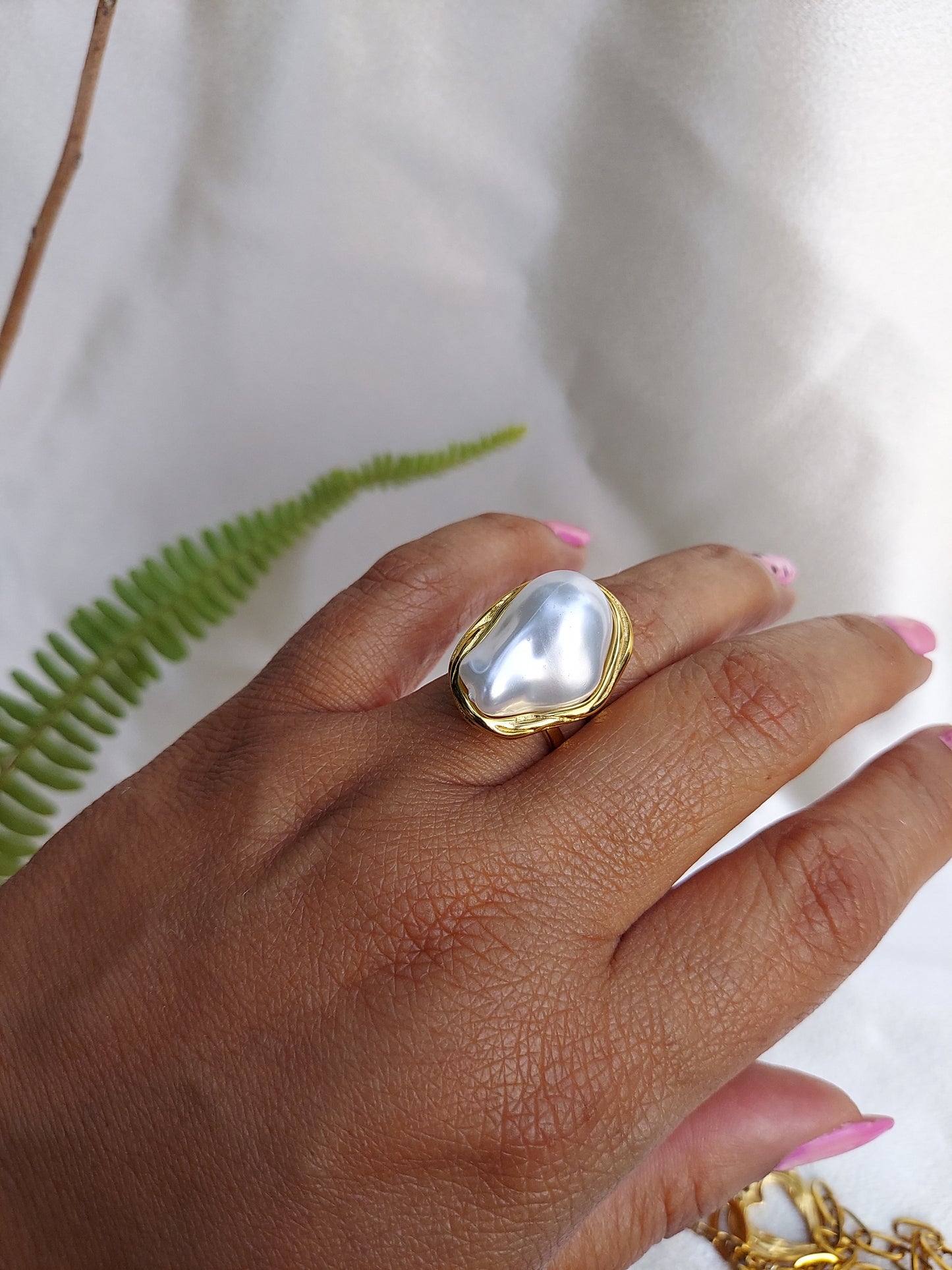 Aura Baroque Pearl Ring | Adjustable 18K Gold Plated Open Band