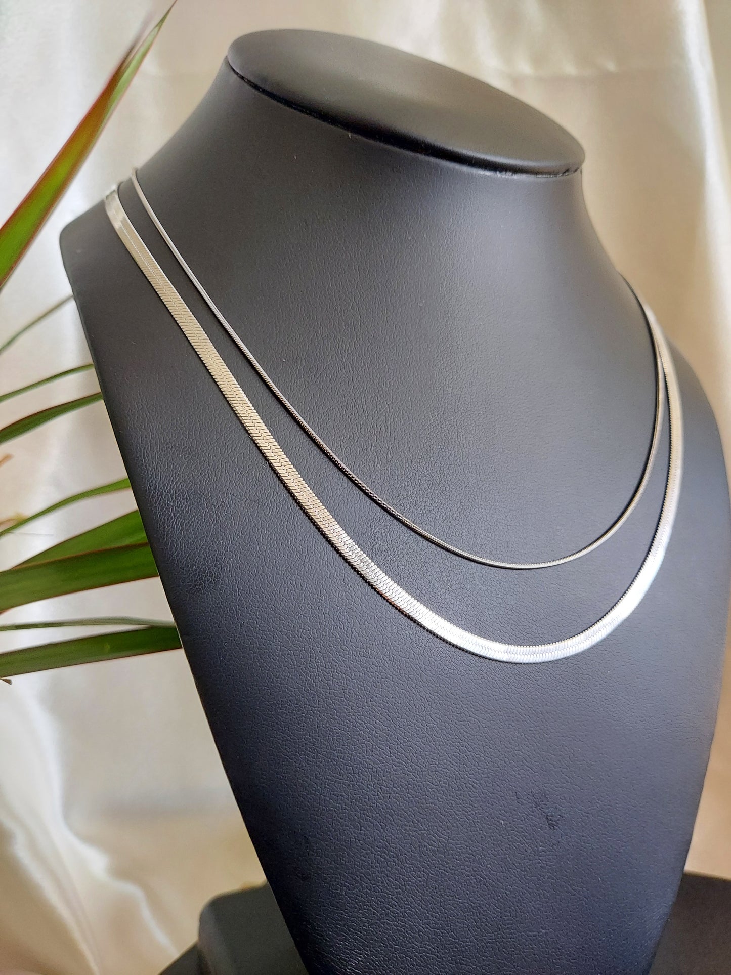 Double Layer Snake & Herringbone Necklace | Luna Duo | 18K Gold or Silver Tone | 18"