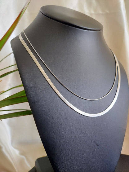 Double Layer Snake & Herringbone Necklace | Luna Duo | 18K Gold or Silver Tone | 18"