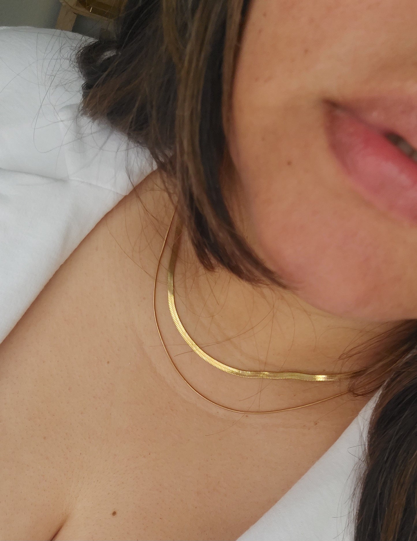 Double Layer Snake & Herringbone Necklace | Luna Duo | 18K Gold or Silver Tone | 18"