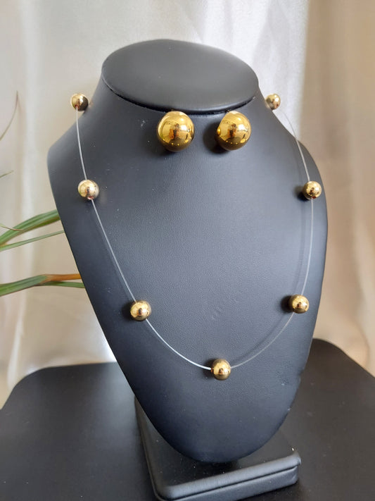 Orbit Illusion Necklace & Earring Set | Floating Stainless Steel Beads | 18K Gold or Rhodium Plated | 20 Inch