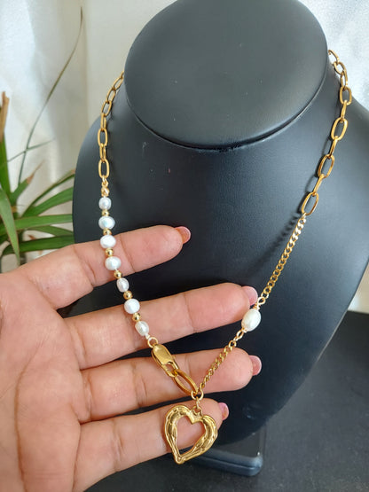 Freshwater Pearl Heart Necklace | 18K Gold Plated | 18 Inch Classic Jewelry