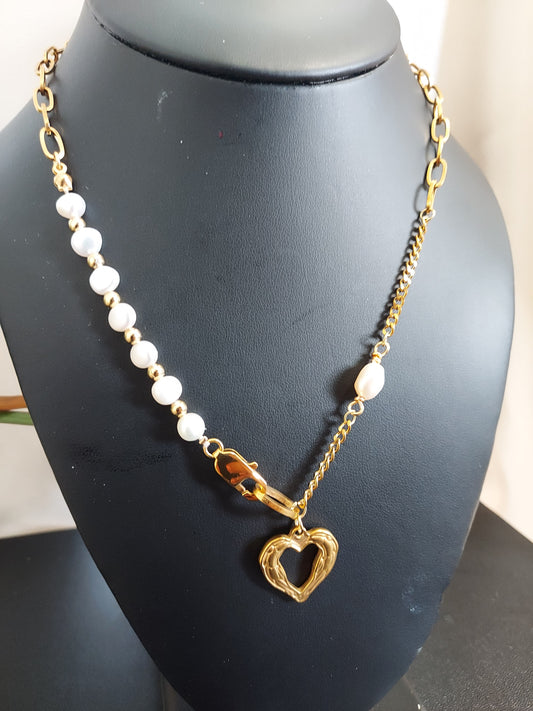 Freshwater Pearl Heart Necklace | 18K Gold Plated | 18 Inch Classic Jewelry