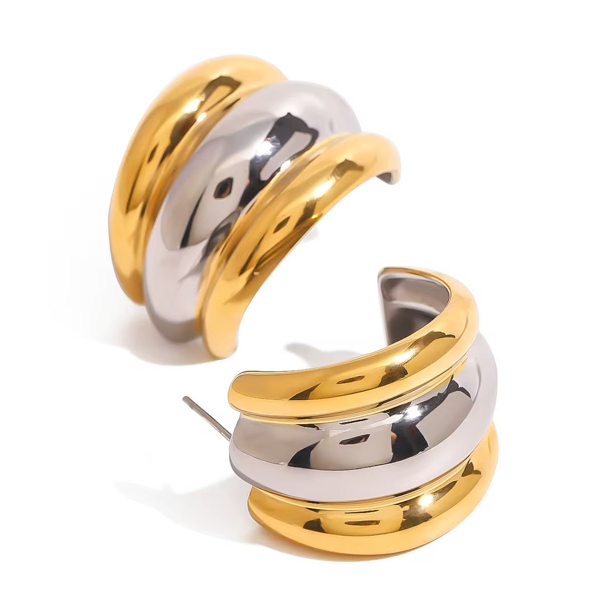Valentina Two-Tone Chunky C-Hoop Earrings | 18K Gold Plated & Stainless Steel