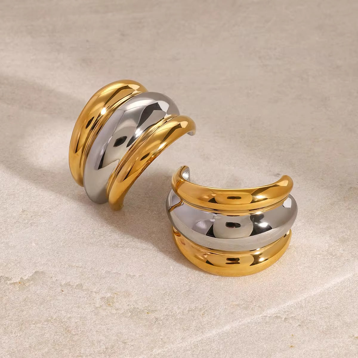 Valentina Two-Tone Chunky C-Hoop Earrings | 18K Gold Plated & Stainless Steel