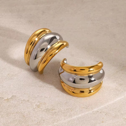 Valentina Two-Tone Chunky C-Hoop Earrings | 18K Gold Plated & Stainless Steel