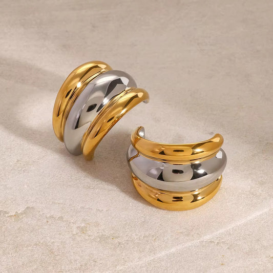 Valentina Two-Tone Chunky C-Hoop Earrings | 18K Gold Plated & Stainless Steel