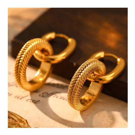 Gabriela Textured Hoop Earrings | 18K Gold Plated Stainless Steel