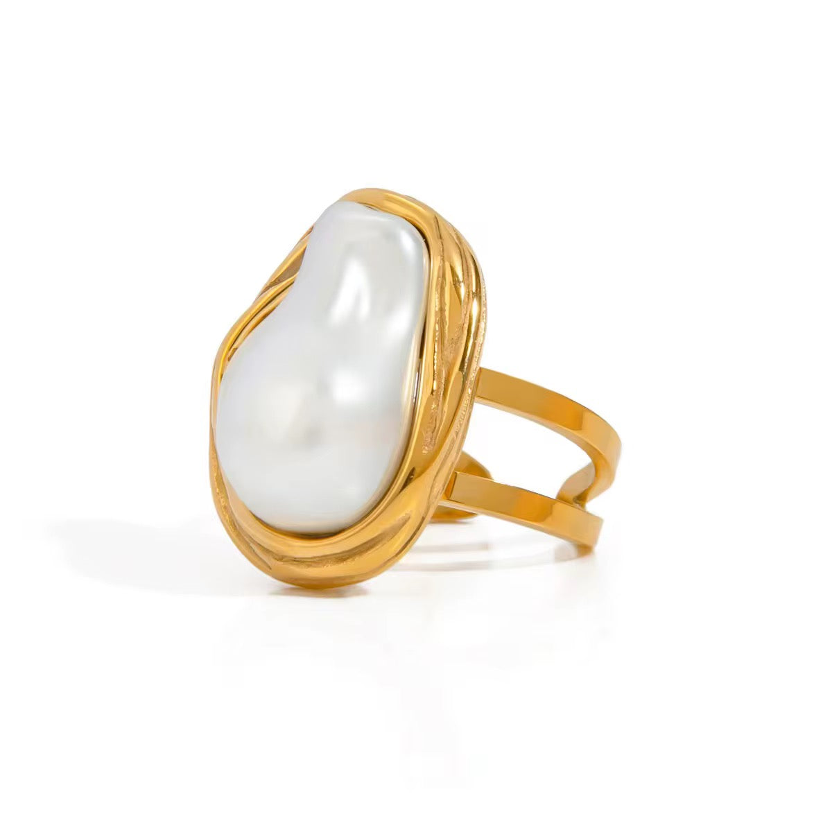 Aura Baroque Pearl Ring | Adjustable 18K Gold Plated Open Band