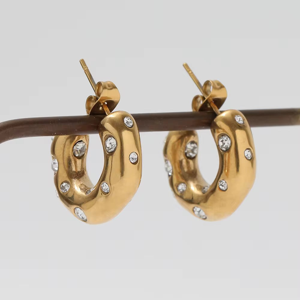 Chunky Pearl & Zirconia Hoop Earrings | Gold Plated Stainless Steel