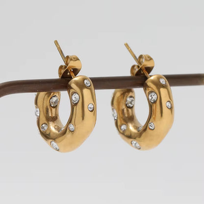 Chunky Pearl & Zirconia Hoop Earrings | Gold Plated Stainless Steel